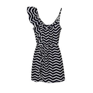 Envy Me Women's One Shoulder Chevron Ruffle Mini Dress Navy White Medium